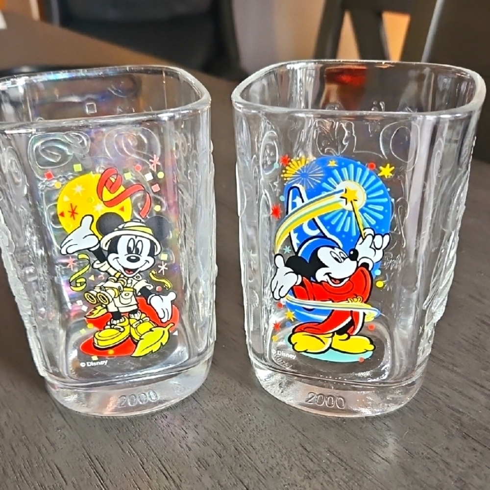 Vtg Y2k 2000 Celebration Disney Mickey Mouse Glass Set Of 2